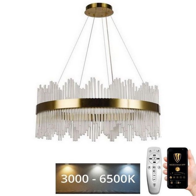 LED Dimmerabile cristallo lampadario su filo LED/110W/230V 3000-6500K oro + telecomando