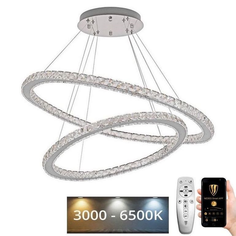 LED Dimmerabile cristallo lampadario su filo LED/160W/230V 3000-6500K argento + telecomando