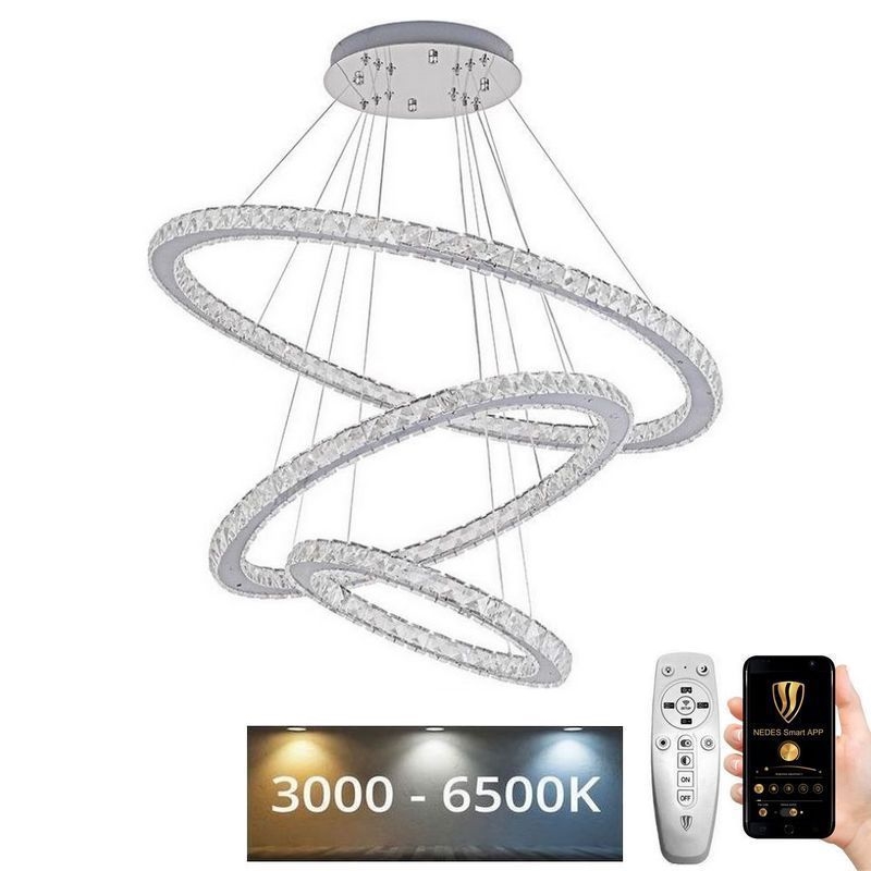 LED Dimmerabile cristallo lampadario su filo LED/210W/230V 3000-6500K argento + telecomando