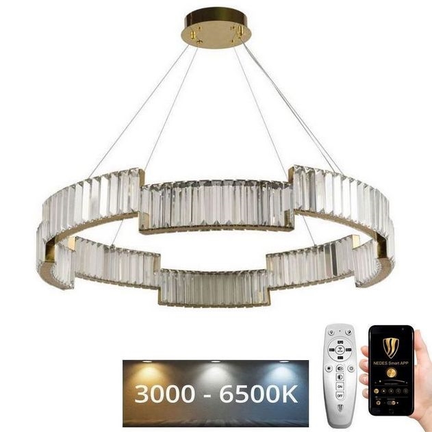 LED Dimmerabile cristallo lampadario su filo LED/60W/230V 3000-6500K oro + telecomando