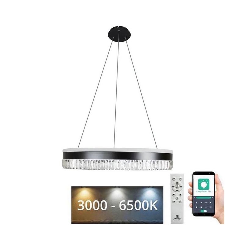 LED Dimmerabile cristallo lampadario su filo LED/80W/230V 3000-6500K nero + telecomando