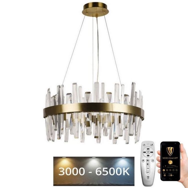 LED Dimmerabile cristallo lampadario su filo LED/80W/230V 3000-6500K oro + telecomando