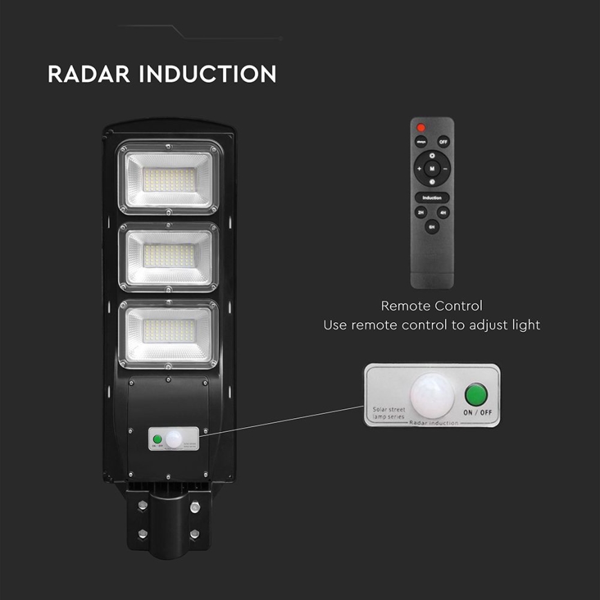 LED Lampione solare dimmerabile con sensore di movimento e crepuscolare LED/12W/3,2V 6000K IP65 10000 mAh nero + telecomando