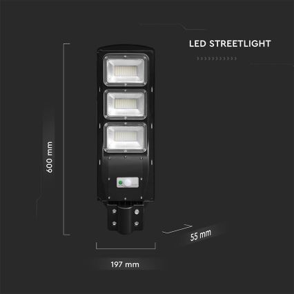 LED Lampione solare dimmerabile con sensore di movimento e crepuscolare LED/12W/3,2V 6000K IP65 10000 mAh nero + telecomando