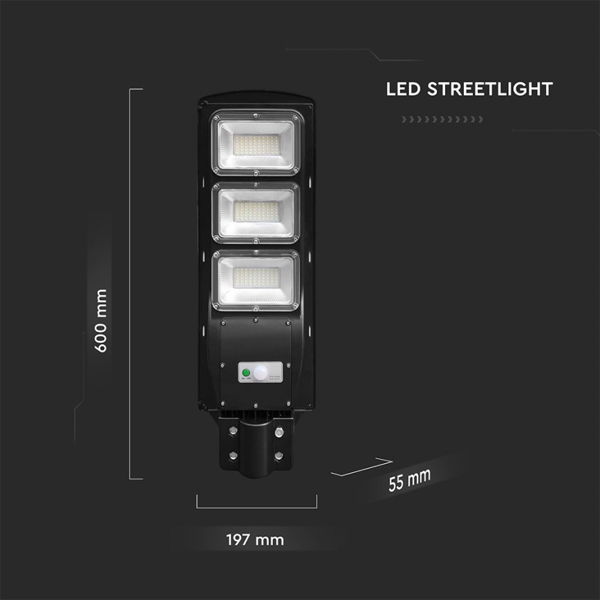 LED Lampione solare dimmerabile con sensore di movimento e crepuscolare LED/12W/3,2V 6000K IP65 10000 mAh nero + telecomando