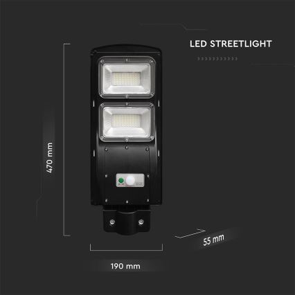 LED Lampione solare dimmerabile con sensore di movimento e crepuscolare LED/8W/3,2V 6000K IP65 9000 mAh nero + telecomando
