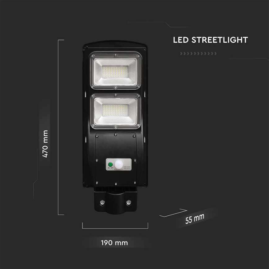 LED Lampione solare dimmerabile con sensore di movimento e crepuscolare LED/8W/3,2V 6000K IP65 9000 mAh nero + telecomando