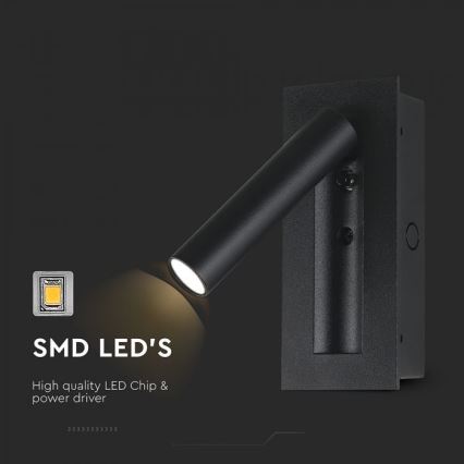 LED Faretto da parete LED/2W/230V 3000K nero