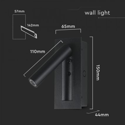 LED Faretto da parete LED/2W/230V 3000K nero