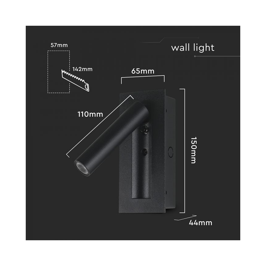 LED Faretto da parete LED/2W/230V 3000K nero