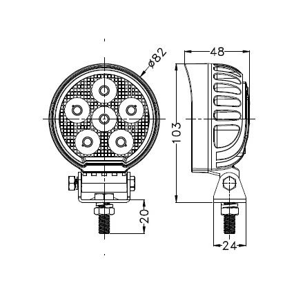 LED Faretto per macchina BLACK LED/24W/10-30V IP69 5700K arrotondato