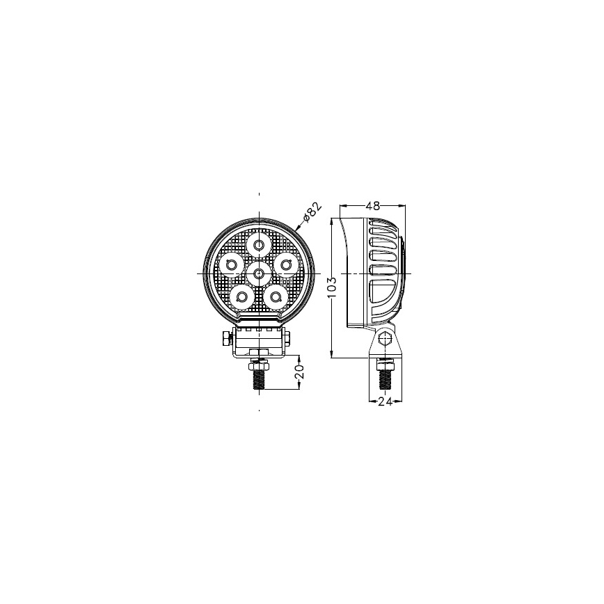 LED Faretto per macchina BLACK LED/24W/10-30V IP69 5700K arrotondato