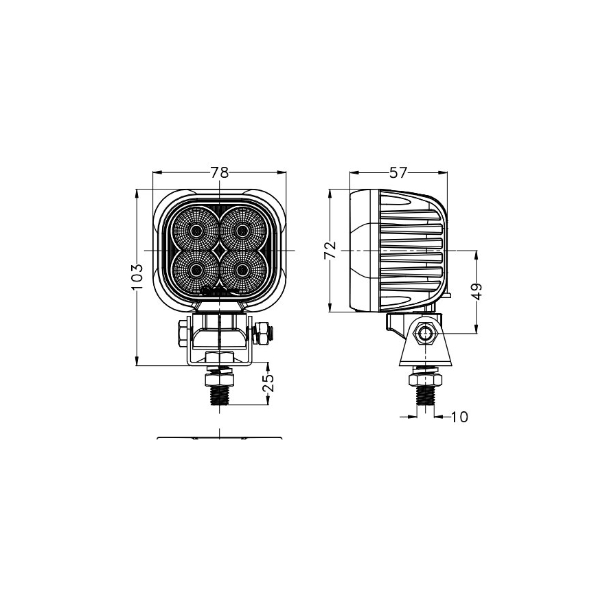 LED Faretto per macchina BLACK LED/40W/10-30V IP69 5700K quadrato