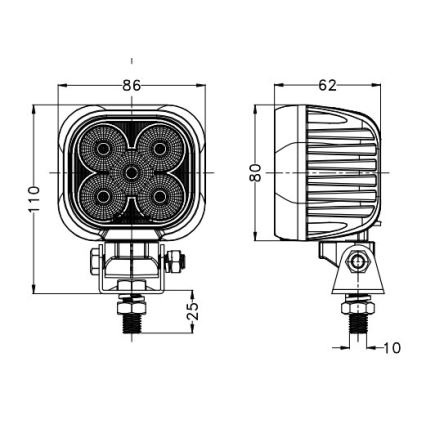 LED Faretto per macchina BLACK LED/50W/10-30V IP69 5700K quadrato