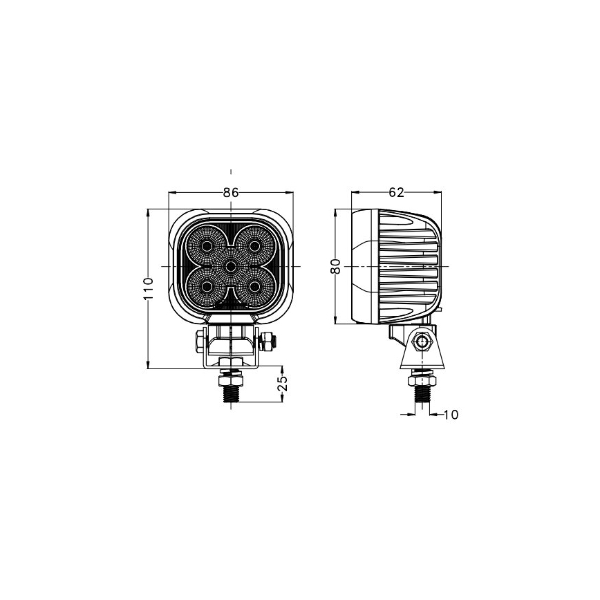 LED Faretto per macchina BLACK LED/50W/10-30V IP69 5700K quadrato