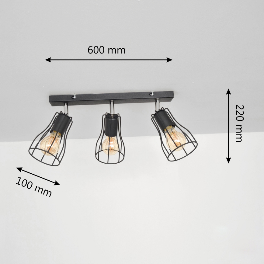 LED Faretto TUBE II 3xE27/15W/230V nero