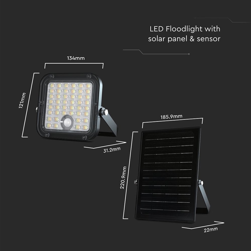 LED Faro solare dimmerabile con sensore LED/10W/3,7V 4000/6000K IP65 + telecomando