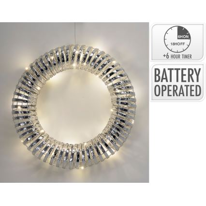 LED Ghirlanda di Natale 30xLED/3xAA Ø 40 cm bianco caldo ghirlanda/argento