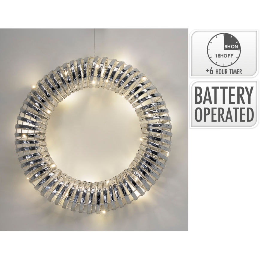 LED Ghirlanda di Natale 30xLED/3xAA Ø 40 cm bianco caldo ghirlanda/argento