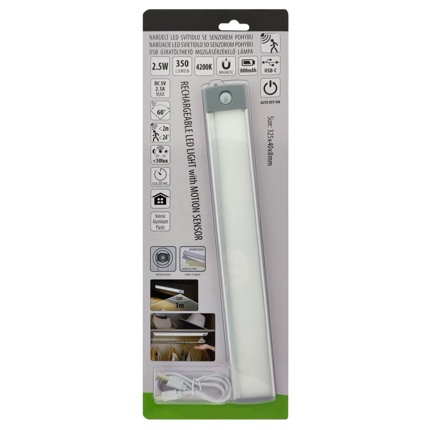 LED Illuminazione per mobili ricaricabile con sensore LED/2,5W/5V USB 800 mAh 4200K 32,5 cm