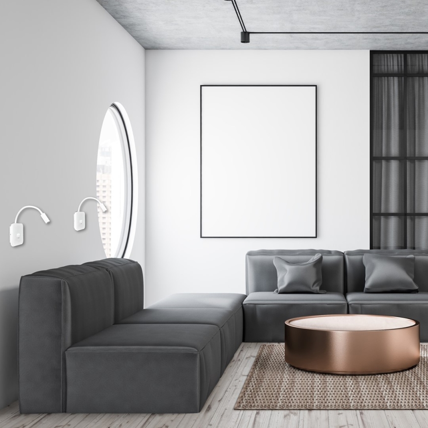 LED lampada da parete flessibile con USB BASE LED/8W + LED/2W/230V bianca