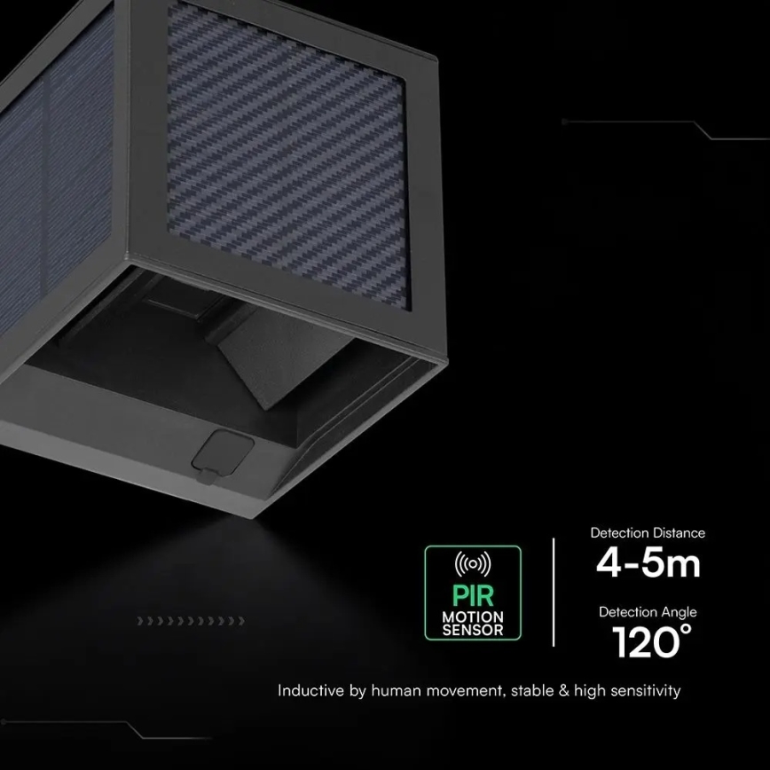 Lampada da parete solare LED con sensore, 9 W, 3,7 V, 3000/4000/6000 K, IP65, 2600 mAh, nera