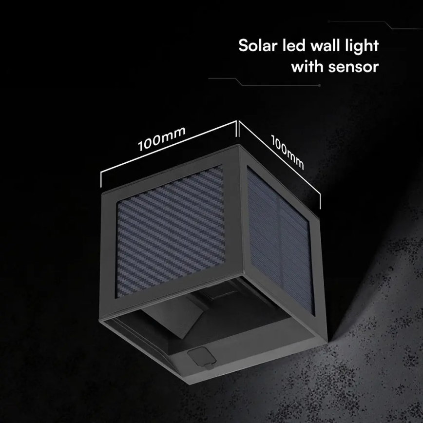 Lampada da parete solare LED con sensore, 9 W, 3,7 V, 3000/4000/6000 K, IP65, 2600 mAh, nera