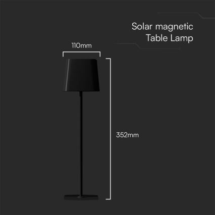 LED Lampada da tavolo solare dimmerabile a sfioramento magnetico ricaricabile LED/5W/5V 3000-6000K 3600 mAh IP65 nero