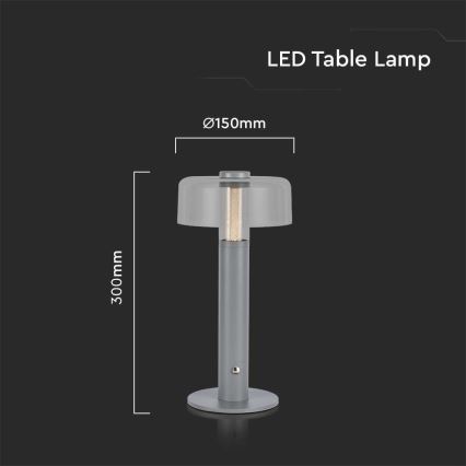 LED Lampada da tavolo touch ricaricabile e dimmerabile LED/1W/5V 3000K 1800 mAh grigio