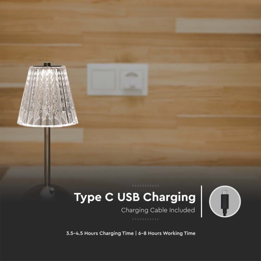 LED Lampada da tavolo touch ricaricabile e dimmerabile LED/2,4W/5V 3000-6000K 1800 mAh cromo lucido