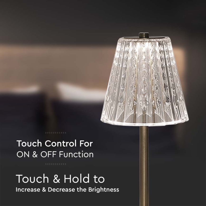 LED Lampada da tavolo touch ricaricabile e dimmerabile LED/2,4W/5V 3000-6000K 1800 mAh cromo lucido