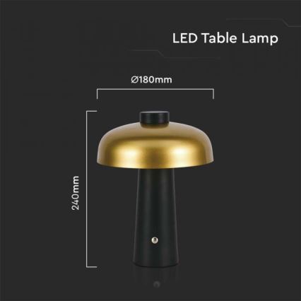 LED Lampada da tavolo touch ricaricabile e dimmerabile LED/3W/5V 3000-6000K 1800 mAh nero/oro