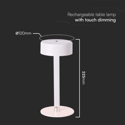 LED Lampada da tavolo touch ricaricabile e dimmerabile LED/3W/5V 3000-6000K 2400 mAh bianco