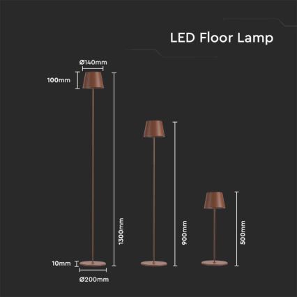 LED Lampada da terra ricaricabile e dimmerabile 3in1 LED/4W/5V 4400 mAh 3000K IP54 marrone