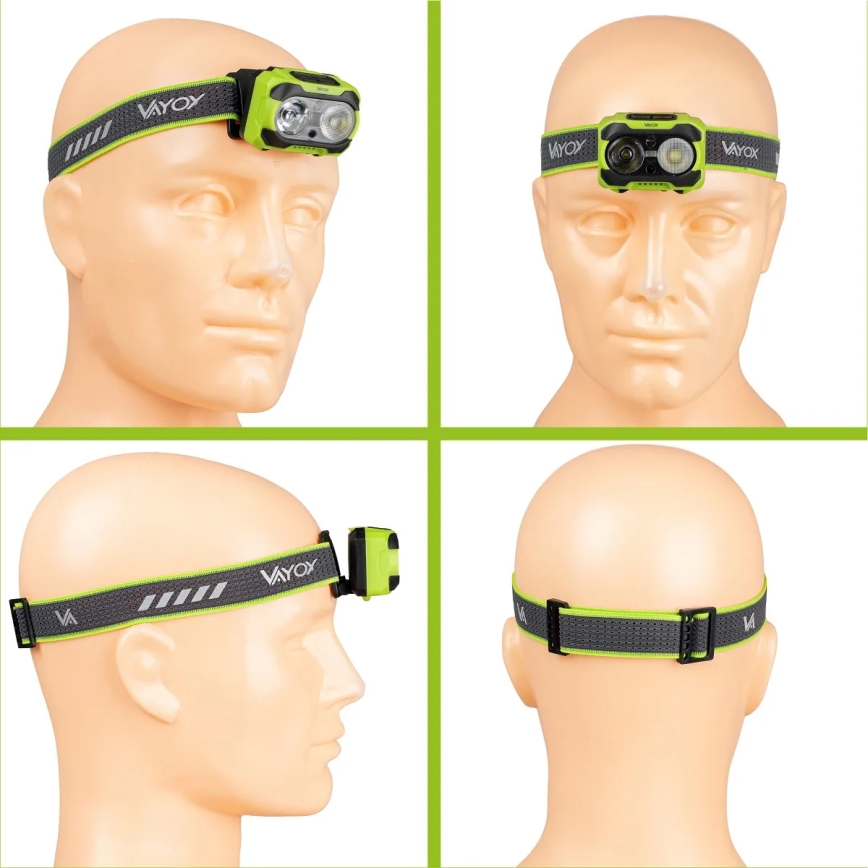 Lampada frontale LED ricaricabile a intensità regolabile con sensore e luce rossa LED/10W/5V/3xAAA IP44 600 lm 1200 mAh