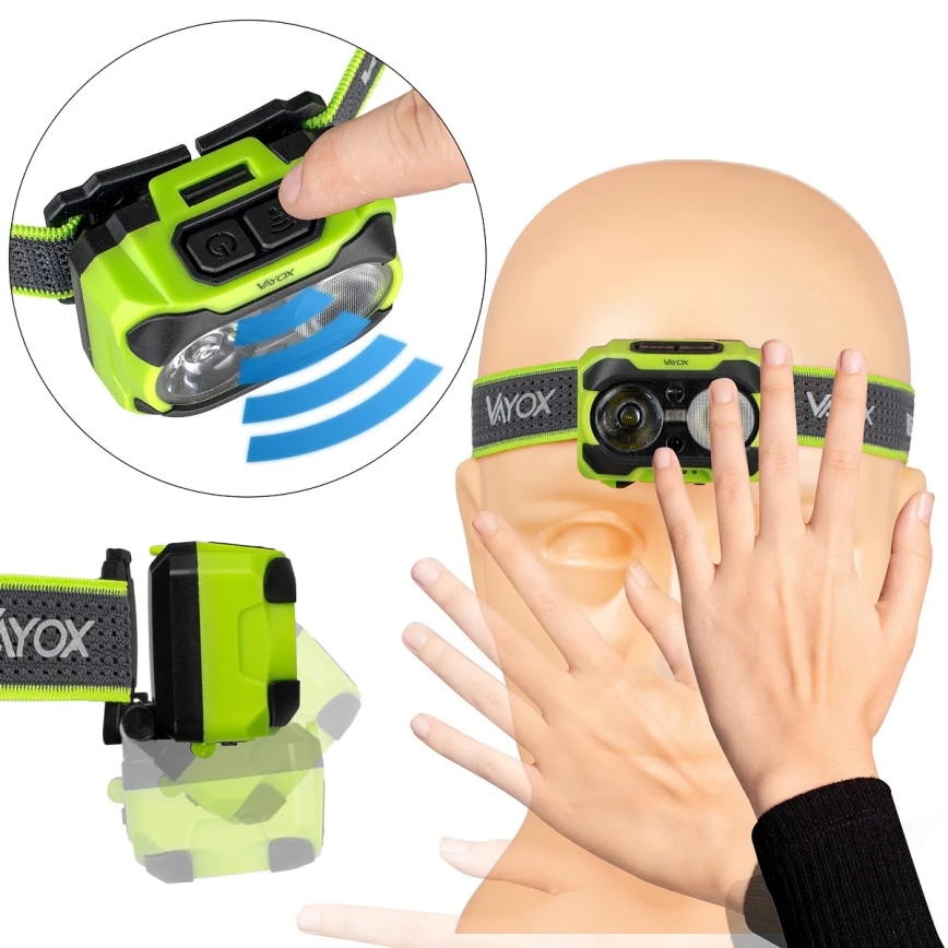 Lampada frontale LED ricaricabile a intensità regolabile con sensore e luce rossa LED/10W/5V/3xAAA IP44 600 lm 1200 mAh