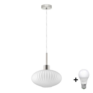 LED Lampada Pendenti HARMA 1xE27/60W/230V diametro 30 cm cromo opaco/bianco