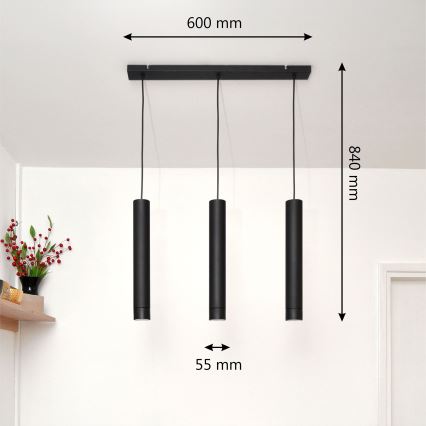 LED Lampadario a sospensione con filo TUBA 3xGU10/4,8W/230V nero