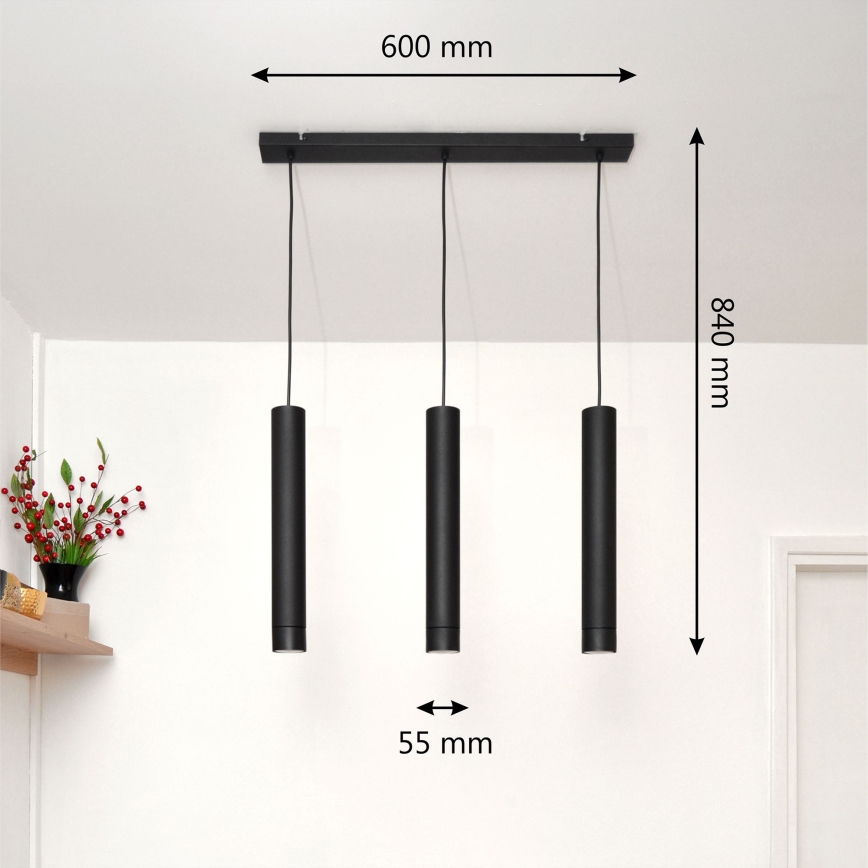 LED Lampadario a sospensione con filo TUBA 3xGU10/4,8W/230V nero