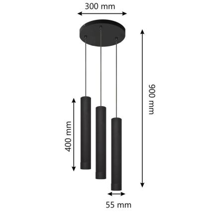 LED Lampadario a sospensione con filo TUBA 3xGU10/4,8W/230V nero