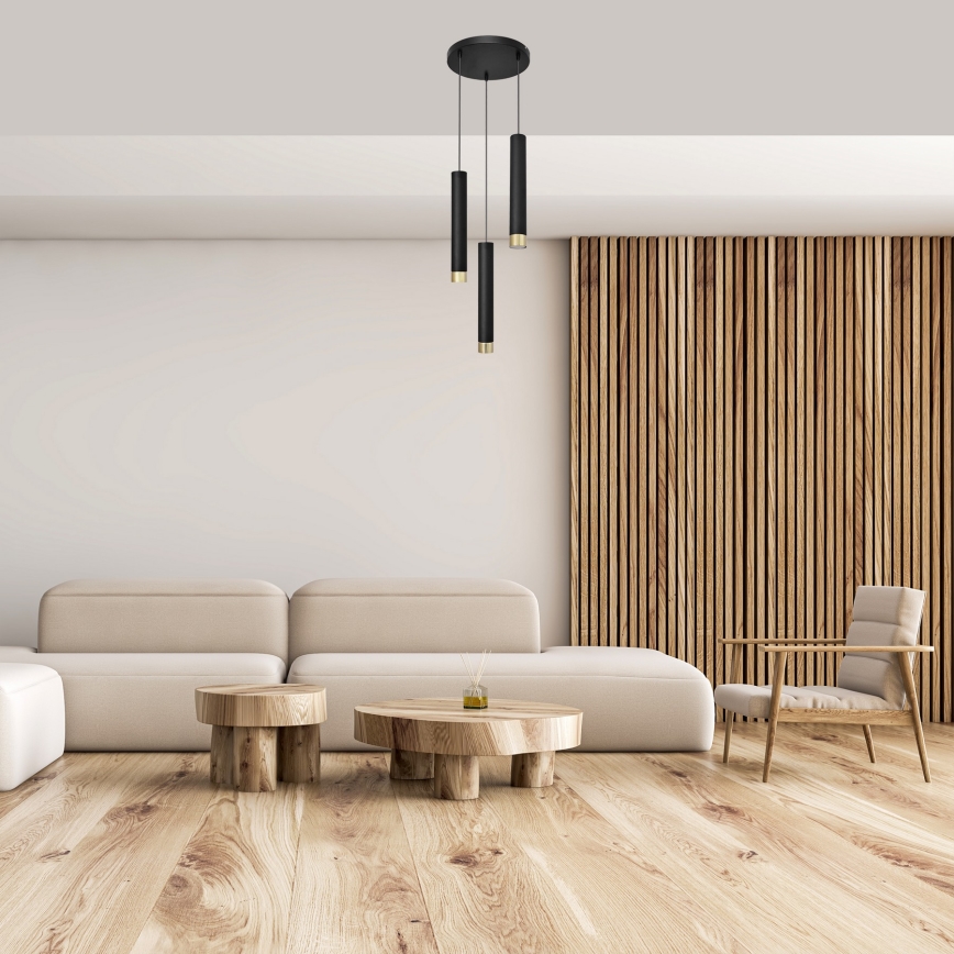 LED Lampadario a sospensione con filo TUBA 3xGU10/6,5W/230V nero/oro