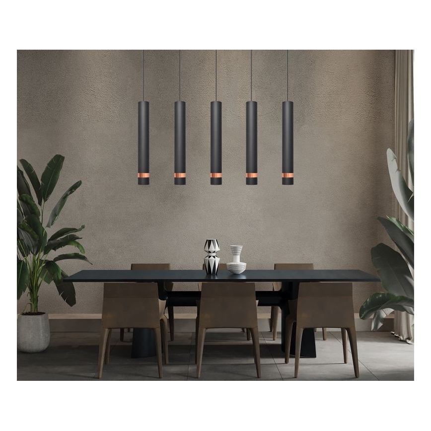 LED Lampadario a sospensione con filo TUBA 5xGU10/6,5W/230V nero/rame