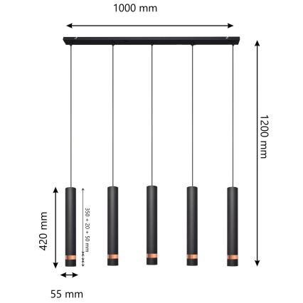 LED Lampadario a sospensione con filo TUBA 5xGU10/6,5W/230V nero/rame