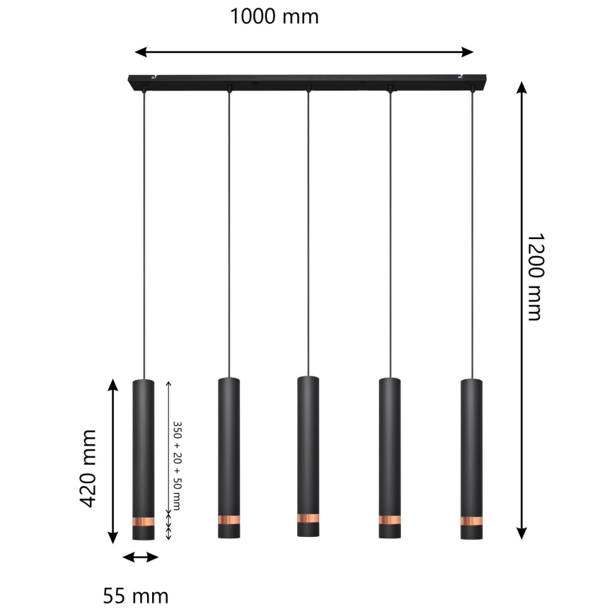 LED Lampadario a sospensione con filo TUBA 5xGU10/6,5W/230V nero/rame