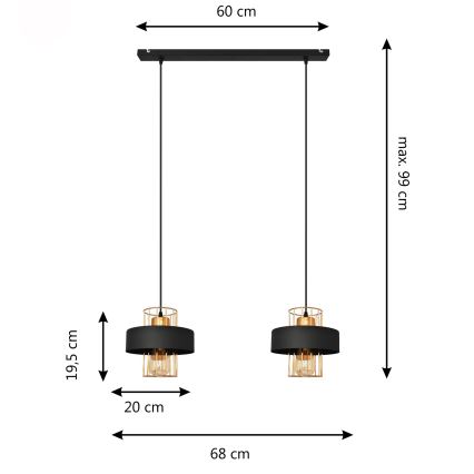 LED Lampadario LED a sospensione con filo VOLTA 2xE27/15W/230V nero/oro