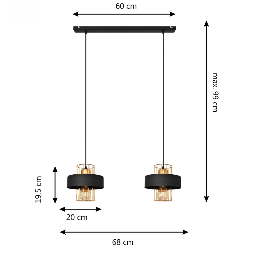 LED Lampadario LED a sospensione con filo VOLTA 2xE27/15W/230V nero/oro