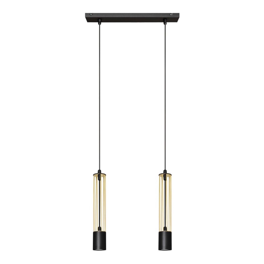 LED Lampadario su corda BARS 2xGU10/4,8W/230V nero/dorato