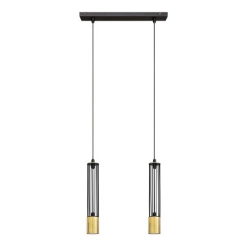 LED Lampadario su corda BARS 2xGU10/4,8W/230V nero/dorato