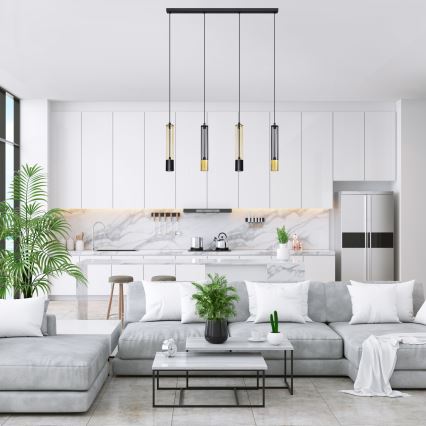 LED Lampadario su corda BARS 4xGU10/4,8W/230V nero/dorato
