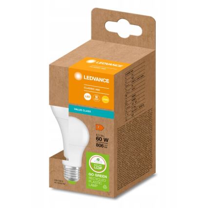 LED Lampadina in plastica riciclata A60 E27/8,5W/230V 2700K - Ledvance